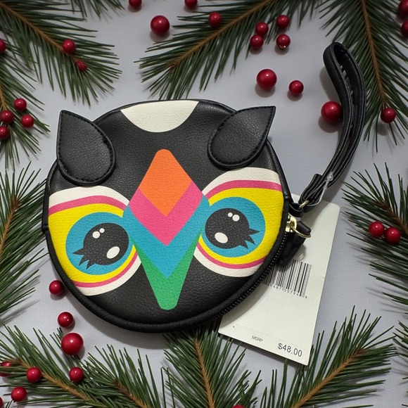Betsey Johnson Handbags - Betsey Johnson Owl Coin Purse Wallet Pouch Wristlet Black Pink Stars